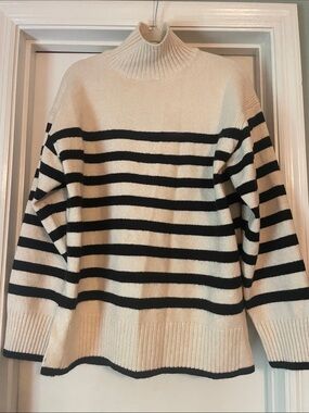 H&M Cream and Black Striped Turtleneck Sweater